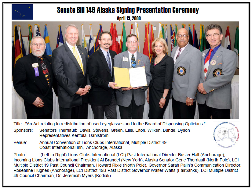 Group of individuals at Senate Bill 149 signing in Alaska at the Annual convention of Lions Club International, Multiple District 49